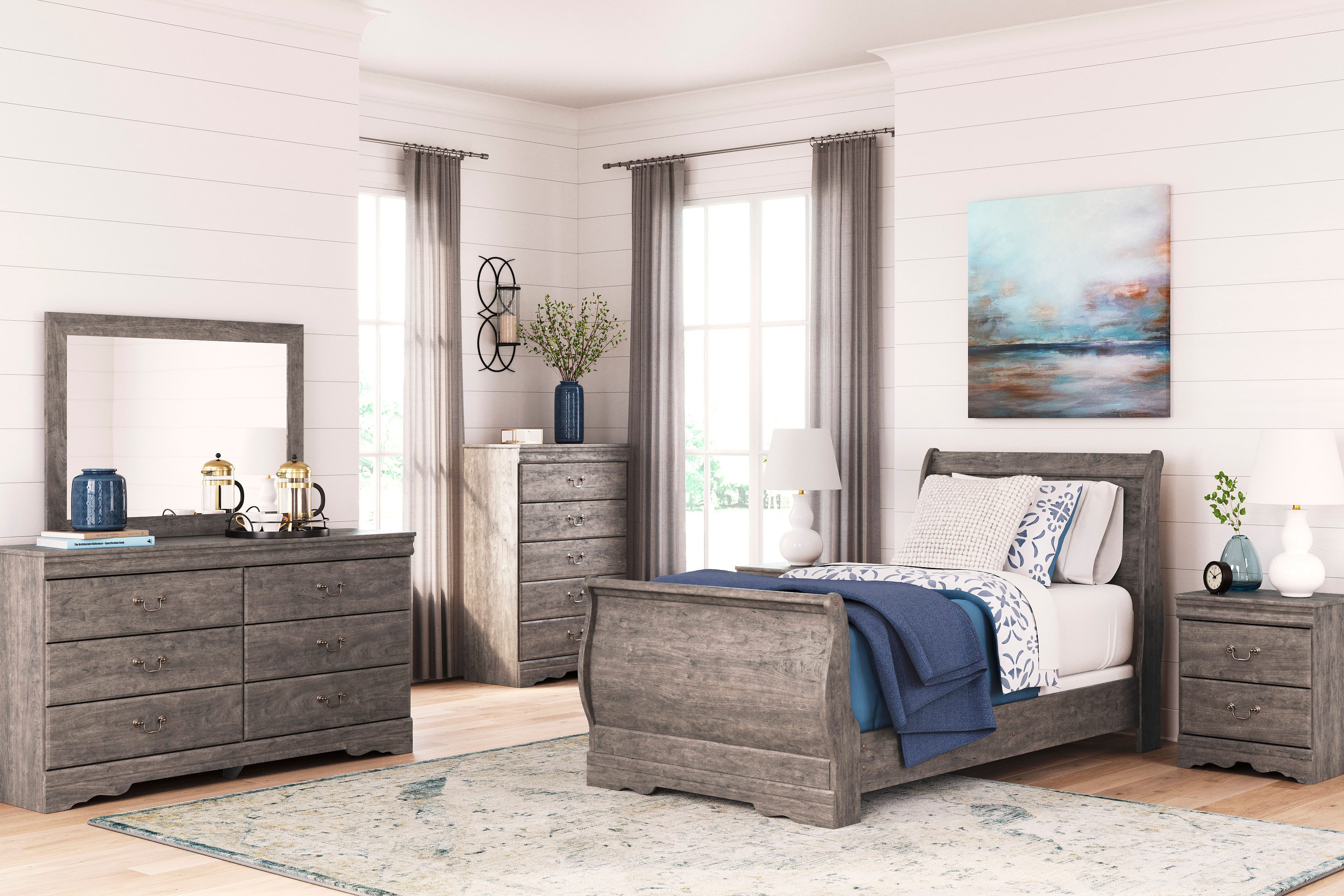 Ashley furniture grey online wood bedroom set